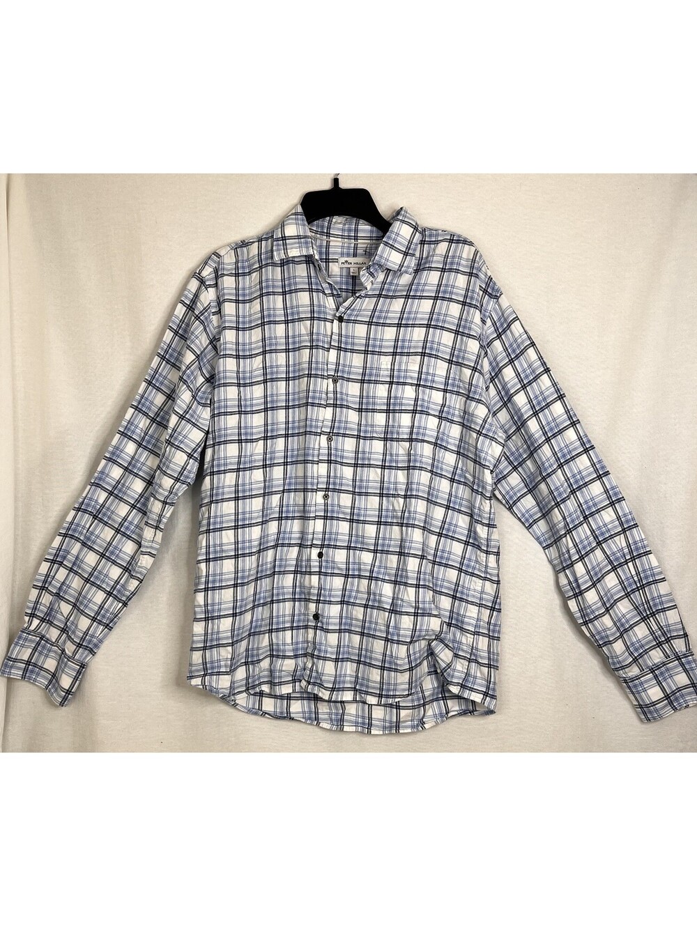 Peter Millar Men's Blue Black Plaid Long Sleeve Button Down Modern Shirt -Large